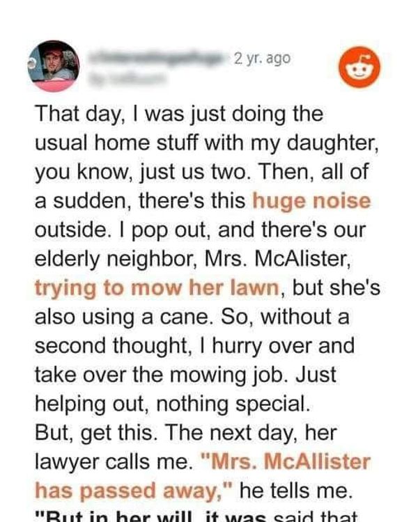 Dad Helps Elderly Neighbor & Receives a Mysterious Gift