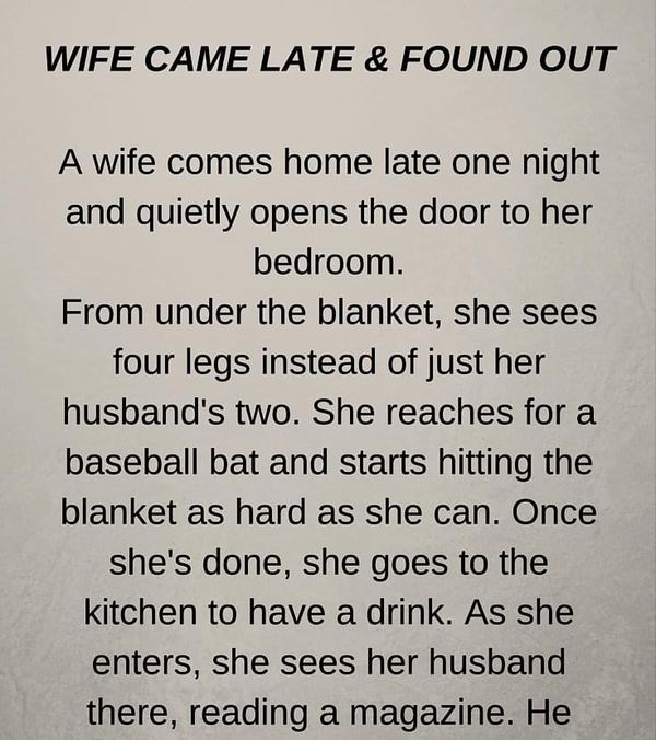 Funny Short Story: Wife Came Home Late