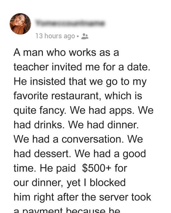 Woman Blocks Man Following Their First Date