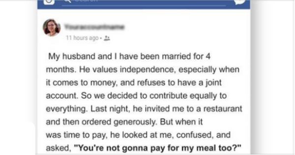 My Husband Invited Me To A Restaurant And Then Demanded I Pay For Both Of Us