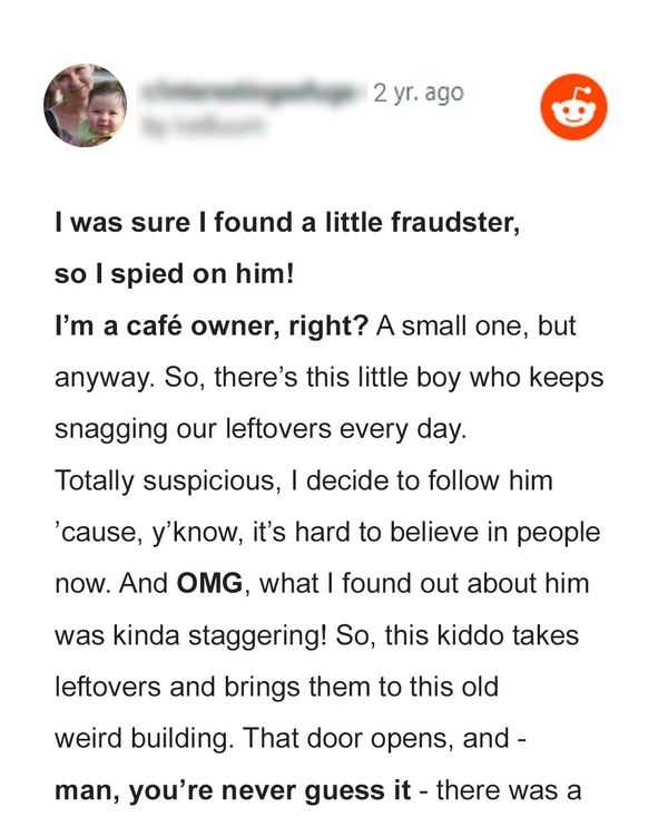 Woman Follows Little Boy Who Takes Leftovers from Her Restaurant Every Day