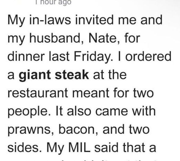 Awkward Dining Moment – Mother-in-Law Insists I Cover the Entire Bill Due to My Large Steak Order