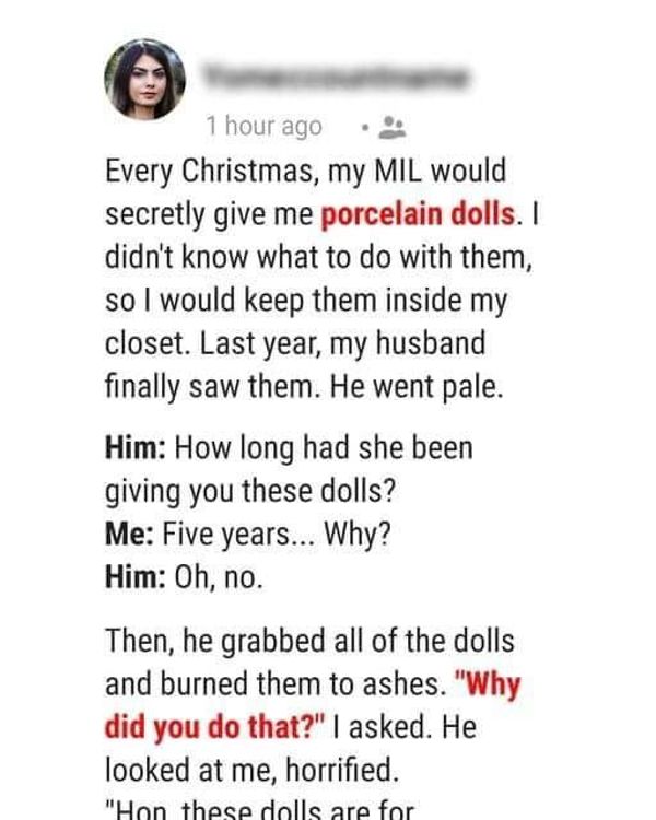 My MIL Would Secretly Give Me Porcelain Dolls Every Christmas — I Was Shocked to Find Out Their True Purpose