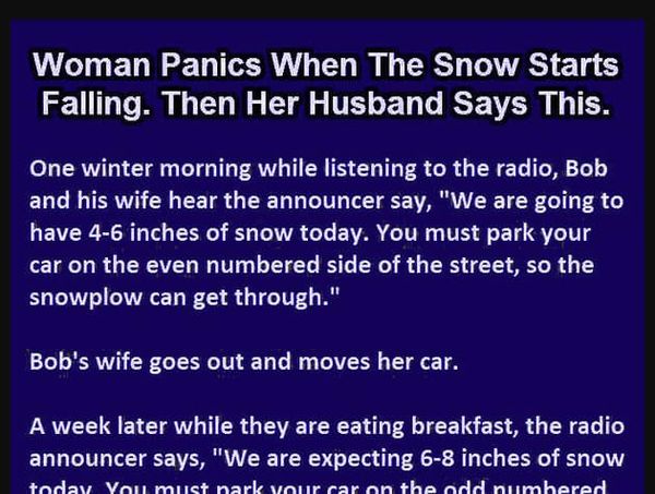 Woman Panics When The Snow Starts Falling. Then Her Husband Says This.