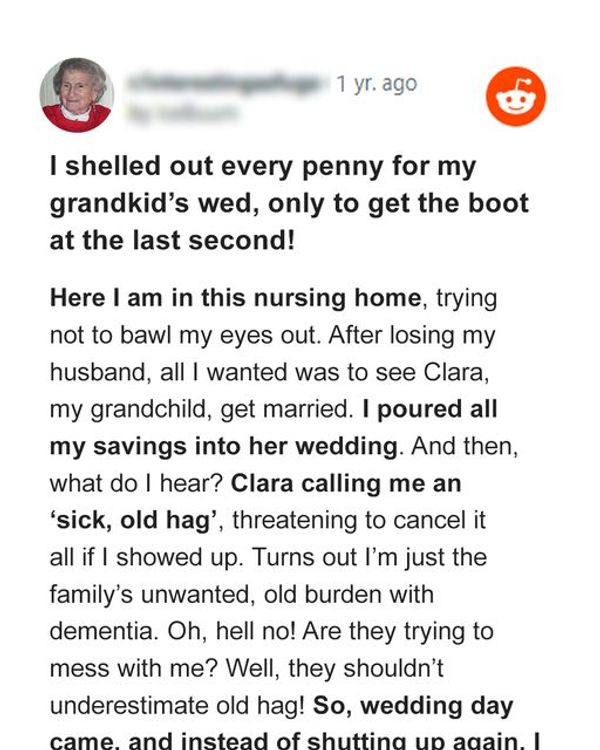 Old Lady Pays for Granddaughter’s Wedding With All Her Savings, but is Uninvited at Last Moment