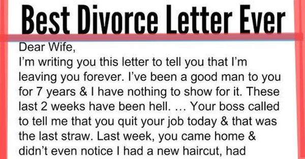 Wife’s Brilliant Response to Divorce Letter