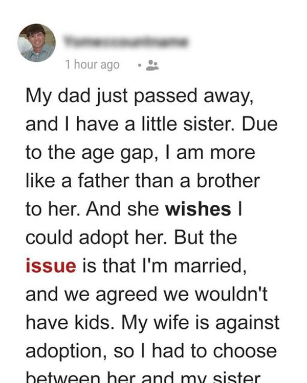 The Brother Wants to Adopt His Little Sister after Dad’s Death, Finds Out His Wife Is against It